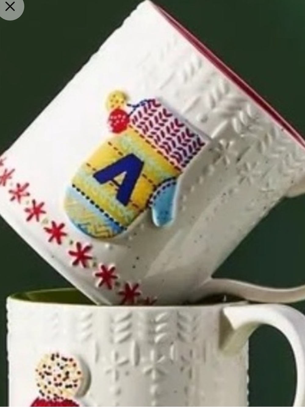 Anthropologie Bundled Up Monogram Mug Letter “A”  Winter holidays no box